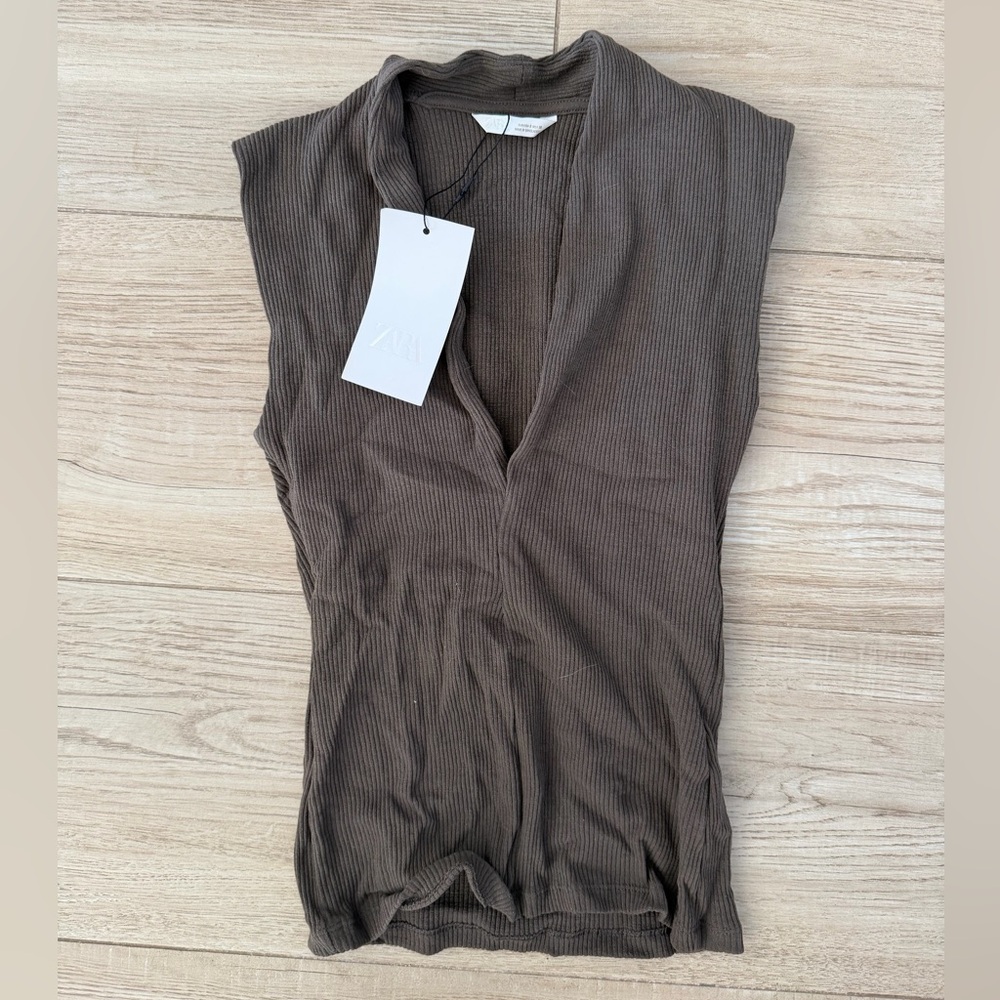 Zara Deep Brown Ribbed Shirt